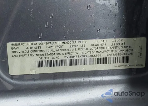 2008 Volkswagen Jetta Se/Sel из США, поврежденный, VIN 3VWRM71K98M083261